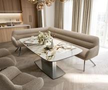 Esszimmerbank Taya-Flex 285x190 cm Bouclé Schlamm Kreuzgestell kantig ...