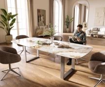 Esstisch Edge Boot 260x120 cm Keramik Minas Melange Weiß-Beige Edelsta...