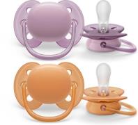 Philips Avent Ultra Soft Schnuller 6-18m 2er-Pack, Lila/Orange